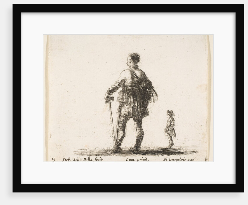 Plate 19: a Polish nobleman in court dress, standing in center, seen from behind, a…, ca. 1644-47 by Stefano della Bella