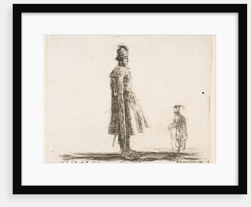Plate 20: an old Polish nobleman wearing a plumed hat in center, standing in profil…, ca. 1644-47 by Stefano della Bella