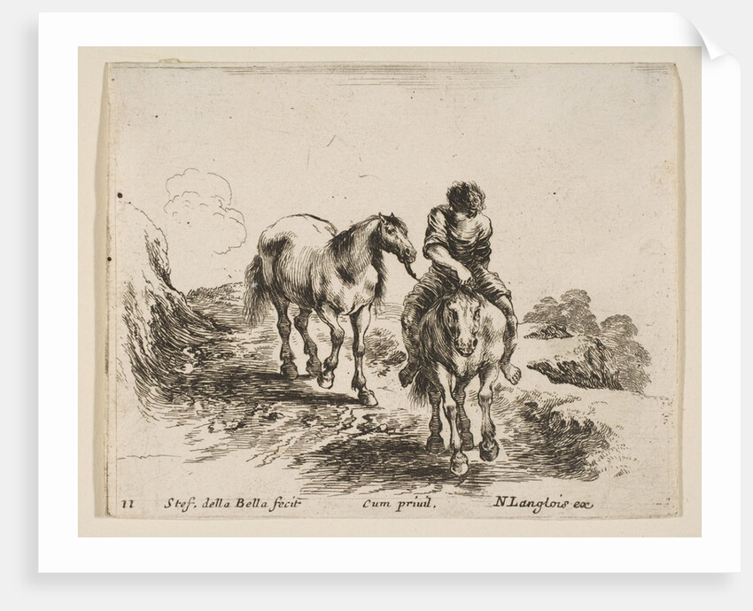 Plate 11: a young horseman, seen from the front, leading another horse, from 'Diver…, ca. 1644-47 by Stefano della Bella