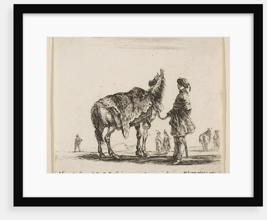 Plate 15: a Polish nobleman, facing away, holding his horse covered in leopard skin…, ca. 1644-47 by Stefano della Bella