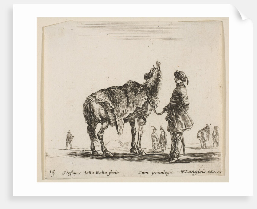 Plate 15: a Polish nobleman, facing away, holding his horse covered in leopard skin…, ca. 1644-47 by Stefano della Bella