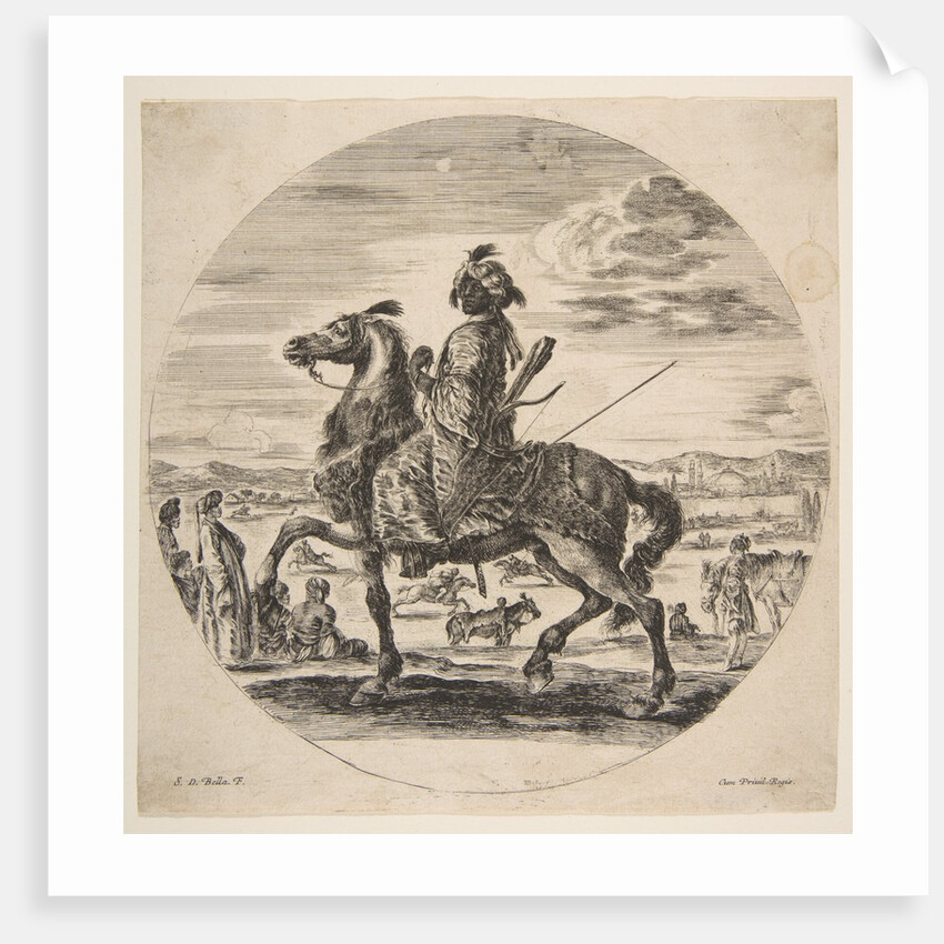 A Moorish horseman facing the left, standing and seated Turks in the middle ground, an…, ca. 1651 by Stefano della Bella