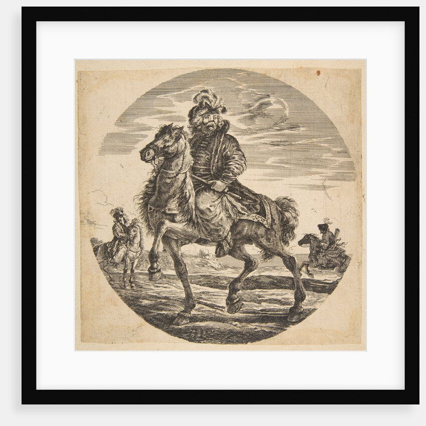 Hungarian horseman riding towards the left, other horsemen in the background, a circular c… by Johanna Christina Küsel