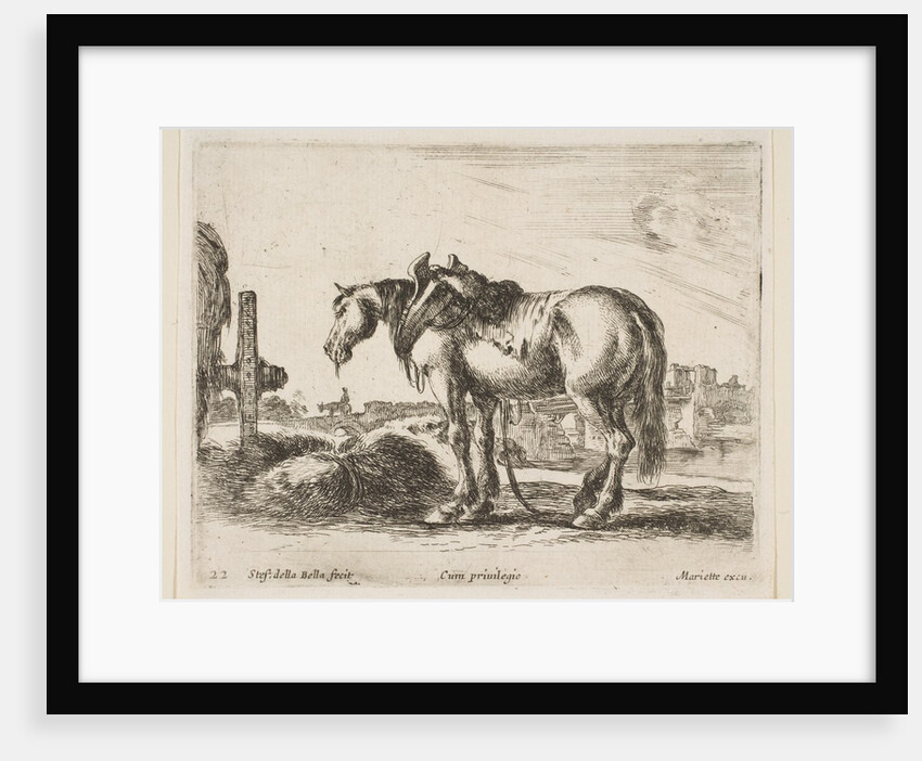 Plate 22: cart horse, from 'Various animals', ca. 1641 by Stefano della Bella