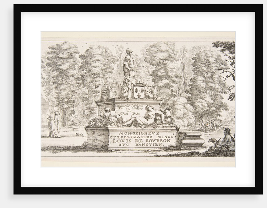 Plate 1: a monument with statues and a coat of arms in the center, a draughstman on th…, ca. 1643 by Stefano della Bella