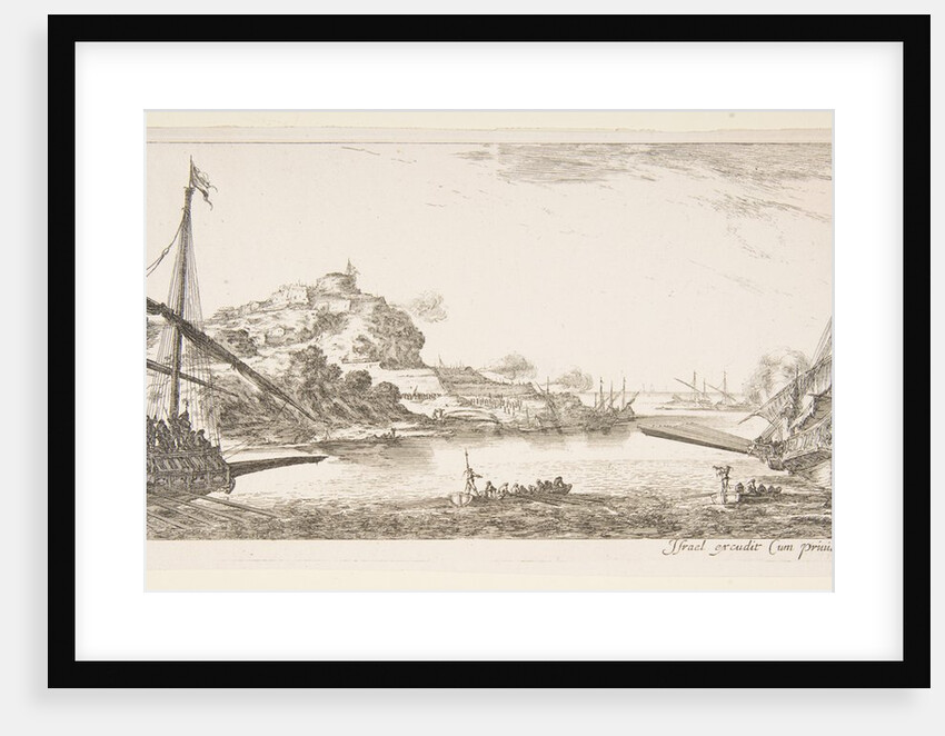 Plate 8: A the bow of a galley at left and another galley at right, seen from behind…, ca. 1641 by Stefano della Bella