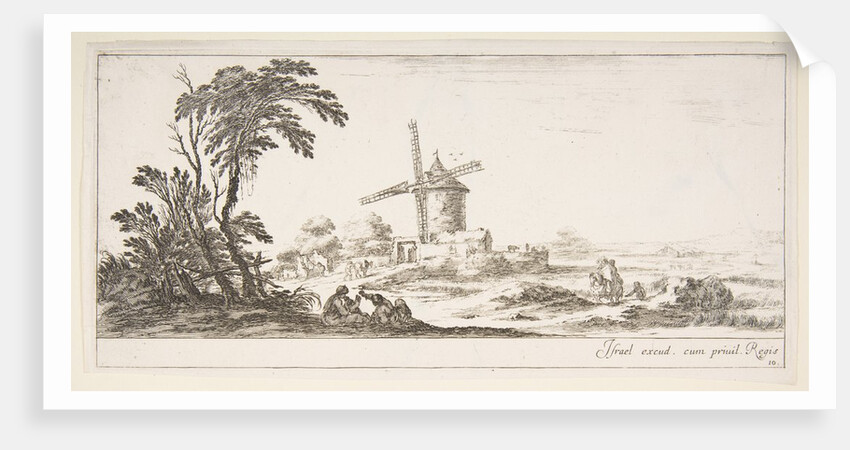 Plate 10: a family in center foreground, various figures and horses in middleground, a…, ca. 1641 by Stefano della Bella