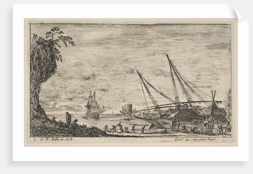 Plate 1: seaport with ships, from 'Seascapes', ca. 1644 by Stefano della Bella