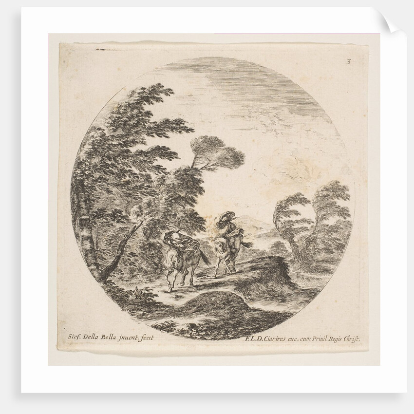 Plate 3: a gale in the forest, two horsemen wrapped in their cloaks, with the wind blo…, ca. 1646 by Stefano della Bella