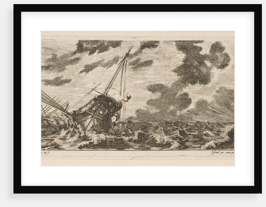Plate 6: three ships in a storm, from 'Various Embarkations', ca. 1646-47 by Stefano della Bella