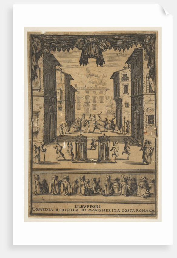 Frontispiece for the comedy 'The Buffoons', a set on stage resembling a p…, ca. 1639 by Stefano della Bella