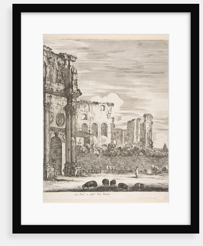 Arch of Constantine and Colosseum with sheep grazing in foreground, from 'Six large views…, 1656 by Stefano della Bella