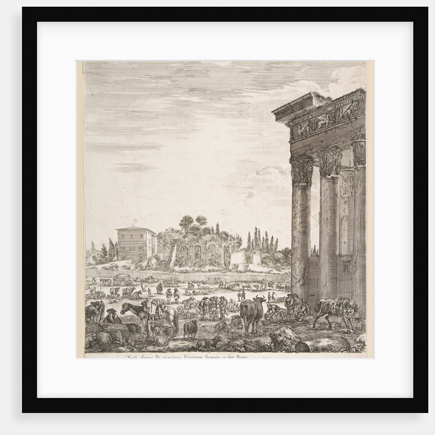 The columns of the Temple of Antoninus to right, a part of the Campo Vaccino in center and…, 1656 by Stefano della Bella