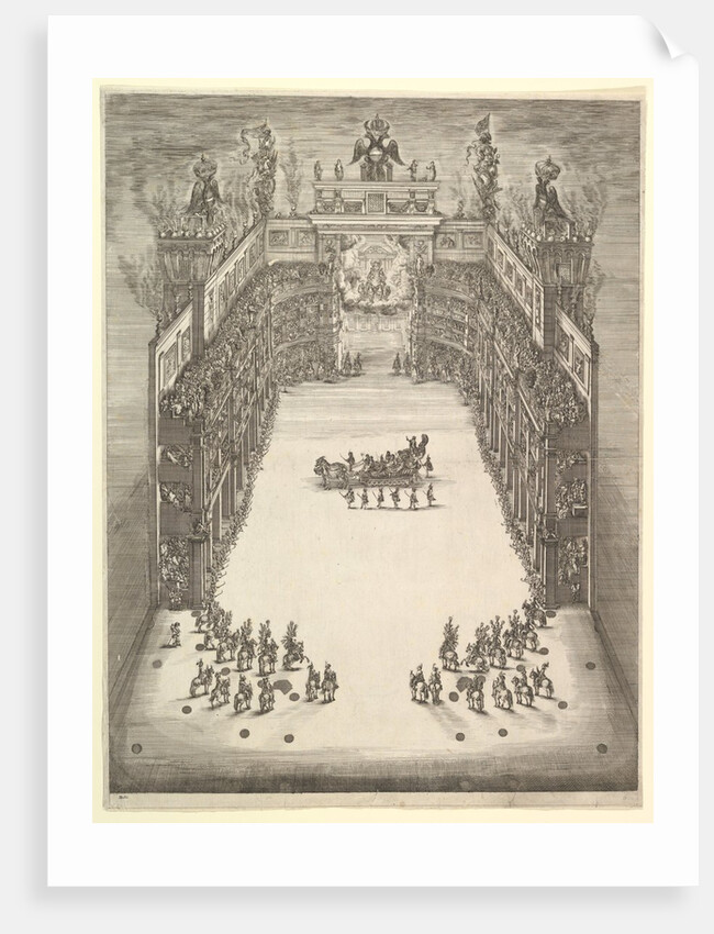 Theater at Modena, seen from above and filled with spectators, with a triumphal car at cen…, 1652 by Stefano della Bella