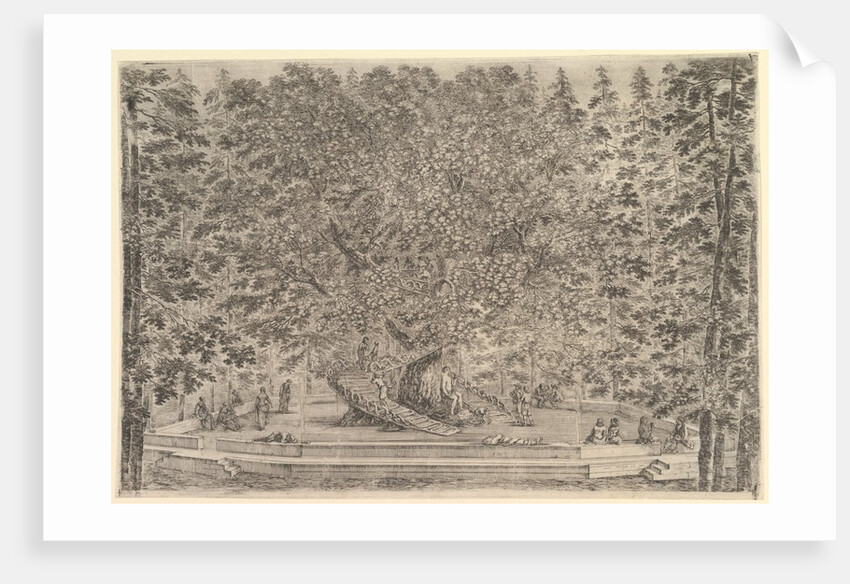 A large inhabited tree in center with ramps leading around the trunk, below a stone pa…, ca. 1653 by Stefano della Bella