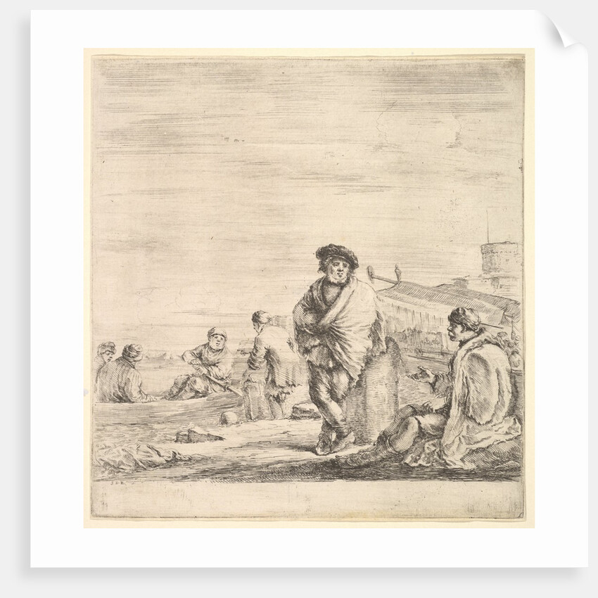 Standing sailor in center talking to a seated Levantine man to left, seen in profil…, ca. 1658-63 by Stefano della Bella