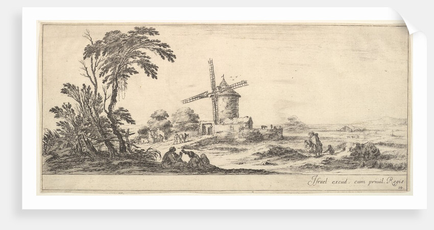 Plate 10: a family in center foreground, various figures and horses in middleground, a…, ca. 1641 by Stefano della Bella