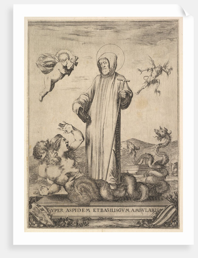 Saint Jean Gualbert trampling a monster with two human heads and a serpentine body, a flyi…, 1640 by Stefano della Bella