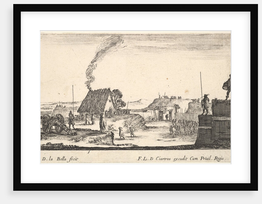 Plate 4: A military encampment with a soldier standing on a parapet to the right beati…, ca. 1641 by Stefano della Bella