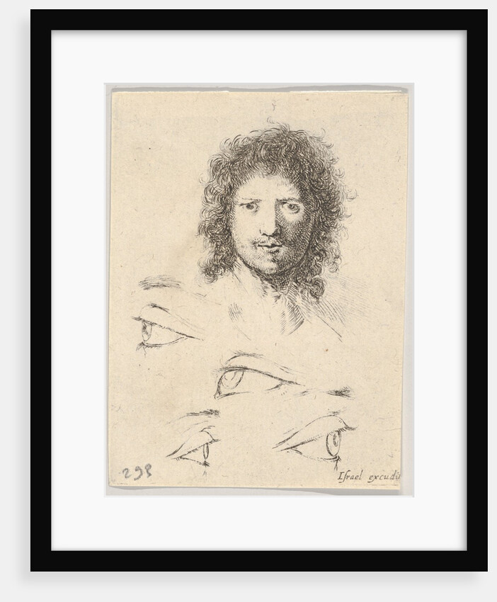 Plate 2: at top, the head of a young man, frontal view, at bottom, four eyes, from 'Th…, ca. 1649 by Stefano della Bella