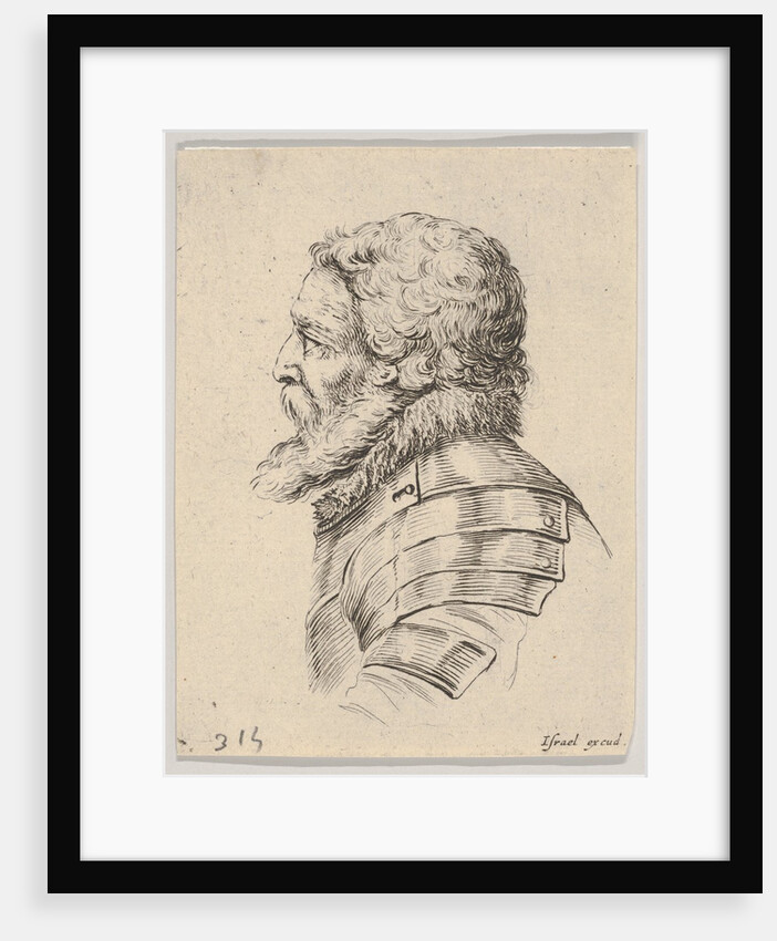 Plate 7: bust of a bearded soldier wearing armor, facing left in profile, from 'Various he…, 1650 by Stefano della Bella