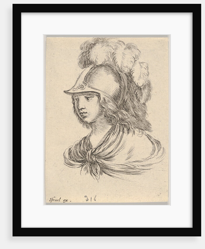 Plate 9: bust of Minerva, wearing a helmet with feathers, looking towards the left, from '…, 1650 by Stefano della Bella