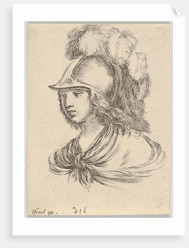 Plate 9: bust of Minerva, wearing a helmet with feathers, looking towards the left, from '…, 1650 by Stefano della Bella