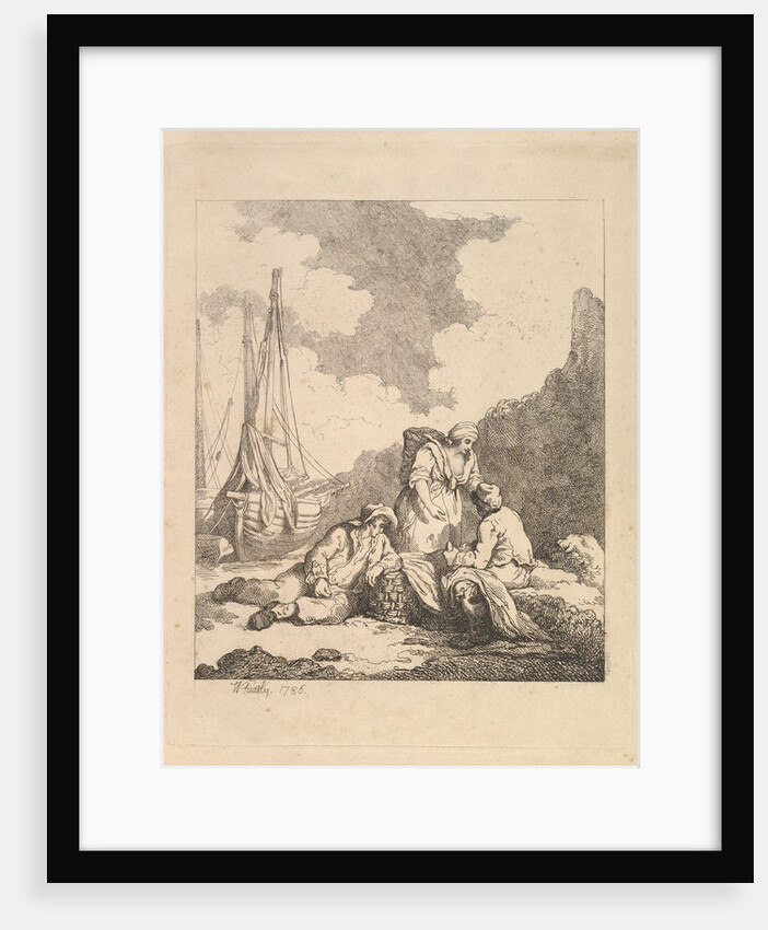 Fishermen by the Shore - Coastal Scene with a Man Sitting on the Ground Resting an Elbow o…, 1786 by Thomas Rowlandson
