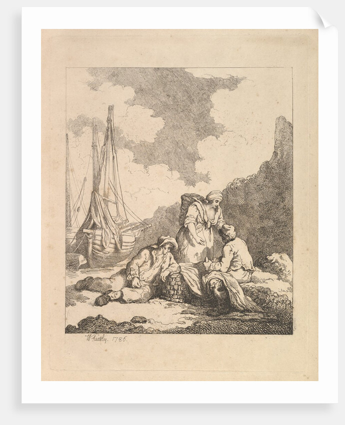 Fishermen by the Shore - Coastal Scene with a Man Sitting on the Ground Resting an Elbow o…, 1786 by Thomas Rowlandson