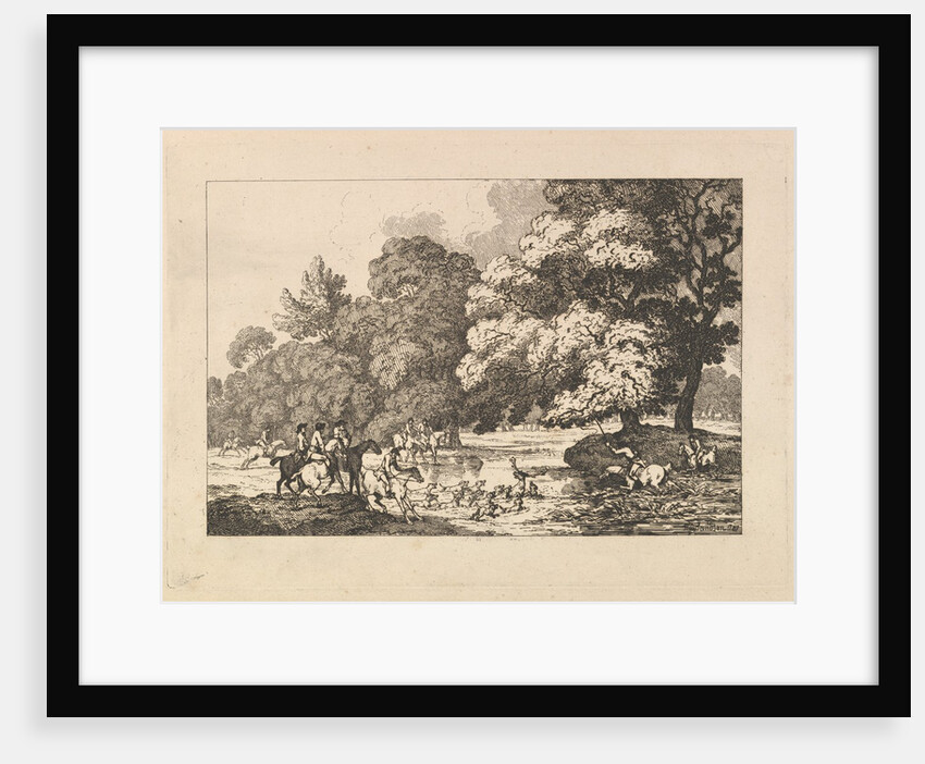 Deer Hunting - A Landscape Scene with Stag and Hounds in a River, 1787 by Thomas Rowlandson