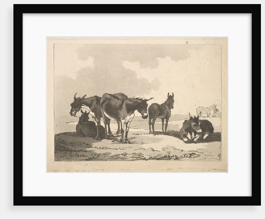 A Group of Five Donkeys, Three Standing, Two Lying, 1783-87 by Thomas Rowlandson