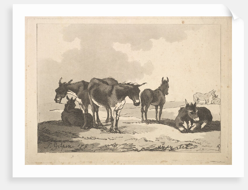 A Group of Five Donkeys, Three Standing, Two Lying, 1783-87 by Thomas Rowlandson
