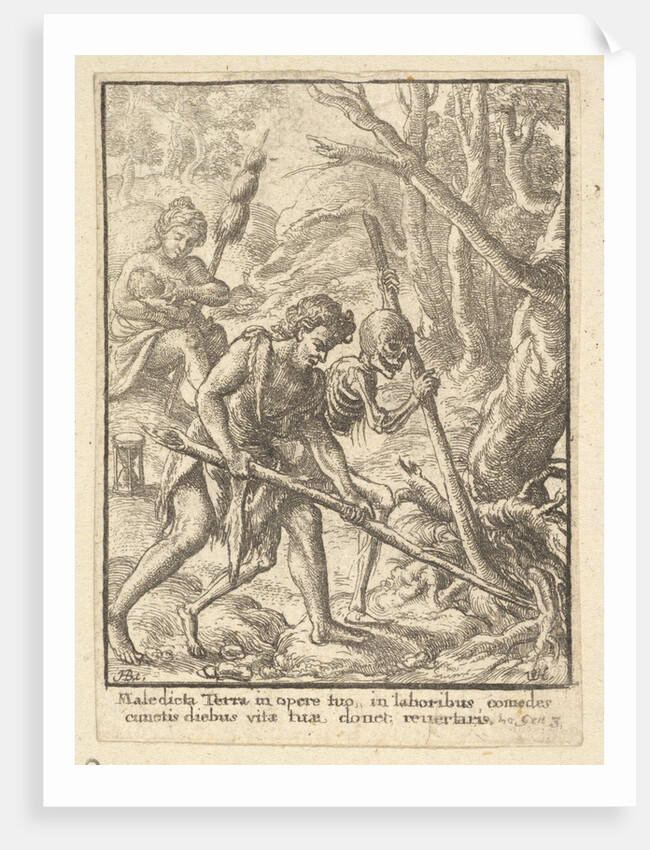 Adam Ploughing from the Dance of Death, 1651 by Wenceslaus Hollar