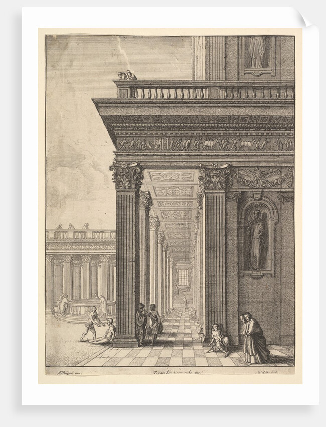 Temple courtyard with figures, after David Teniers the Elder, 1625-77 by Wenceslaus Hollar