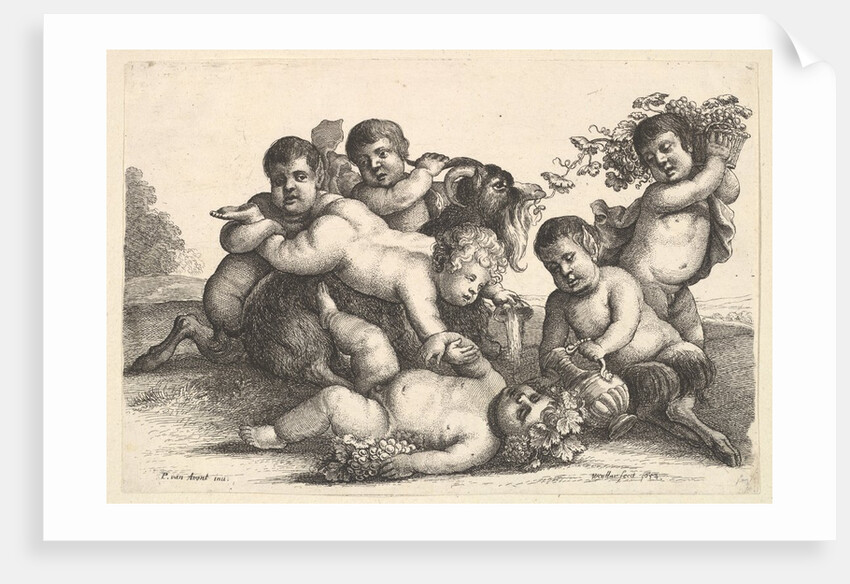 Four boys, two satyrs and a goat, 1654 by Wenceslaus Hollar