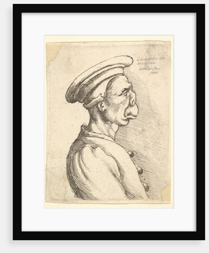 Bust of a man with a flat nose and protruding mouth, wearing flat cap and buttoned coat in…, 1660 by Wenceslaus Hollar