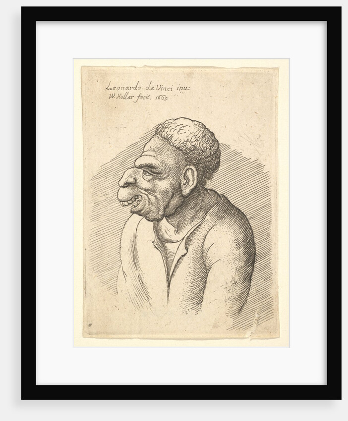 Bust of a man with hooked nose, prominent upper lip, open mouth and short curly hair…, 1665 by Wenceslaus Hollar