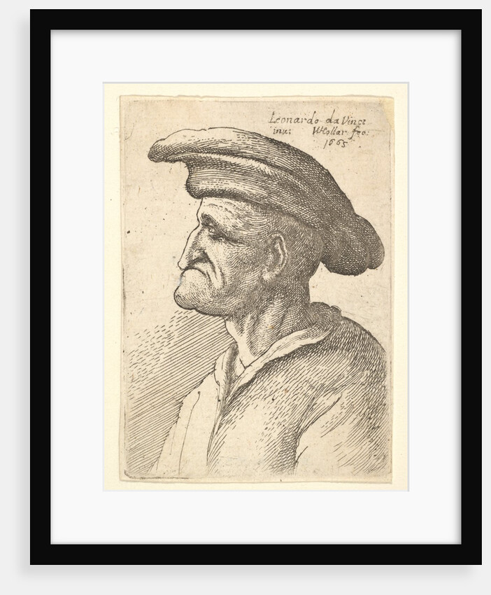 Bust of elderly man with nose that meets his lower lip, wearing wide flat cap in profile t…, 1665 by Wenceslaus Hollar