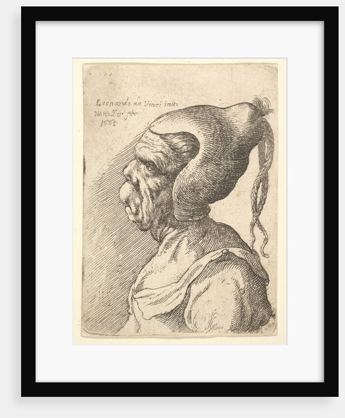 Bust of a deformed woman with conical hat and two dangling plaits in profile to left, 1665 by Wenceslaus Hollar