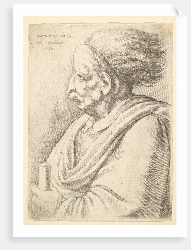 Man with caricatured features and hair streaming behind, in half-length to left, 1648 by Wenceslaus Hollar