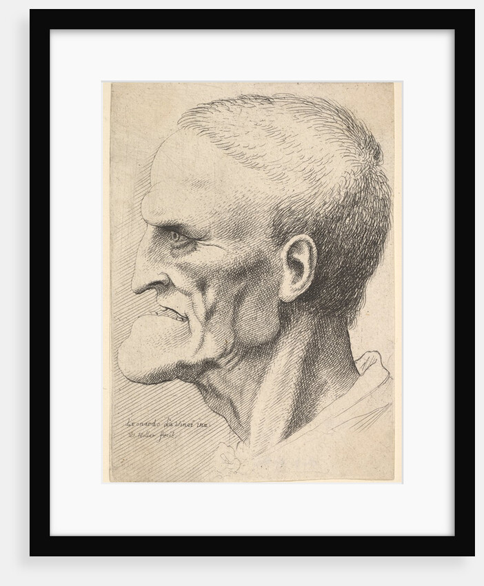 Head of an old man with a pronounced chin, short cropped hair and gaping mouth showing …, 1625-77 by Wenceslaus Hollar