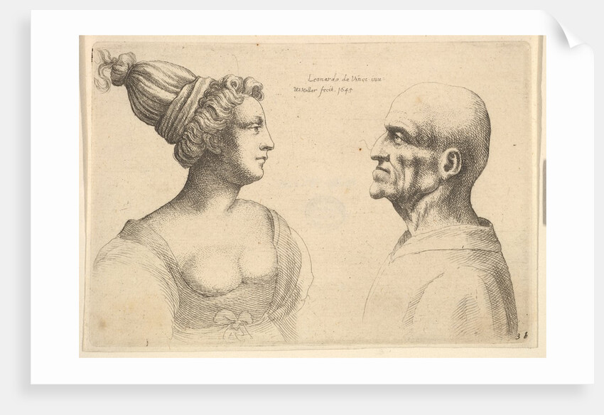 A female with hair tied back and a bald male facing each other, 1645 by Wenceslaus Hollar