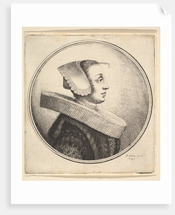 Woman with circular ruff, bonnet and hair-pin, in profile to right, 1645 by Wenceslaus Hollar
