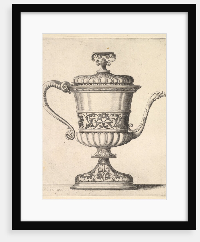 Jug with lid, engraved with arabesque pattern, the narrow spout to right ending in snak…, 1625-77 by Wenceslaus Hollar