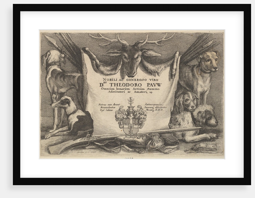 Titlepage with hounds and hunting equipment, 1646 by Wenceslaus Hollar
