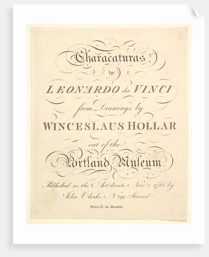 Title Page: Characaturas by Leonardo da Vinci, from Drawings by Wincelslaus Hollar, out of…, 1786 by Unknown
