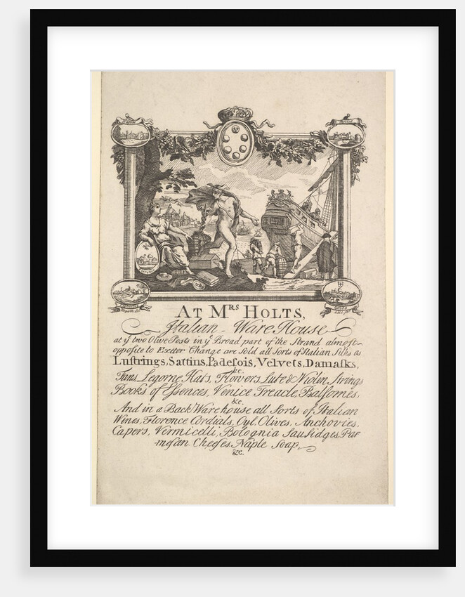 Shop Card for Mrs. Holt's Italian Warehouse, 1720-72 by William Hogarth