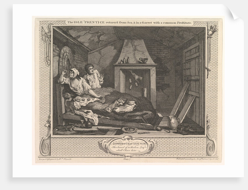The Idle 'Prentice Returned from Sea and in a Garret with a Common Prostitute…, December 30, 1747 by William Hogarth
