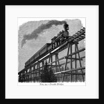 Train crossing a wooden trestle bridge on the Union Pacific Railroad, Wyoming, USA, c1870 by Unknown