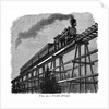 Train crossing a wooden trestle bridge on the Union Pacific Railroad, Wyoming, USA, c1870 by Unknown